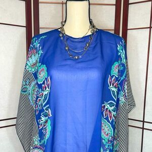 Talbots Beautiful Blue Scarf Shirt with design down sides s/m